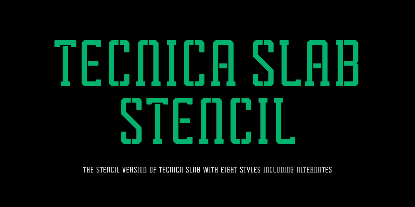Beispiel einer Tecnica Slab Stencil-Schriftart